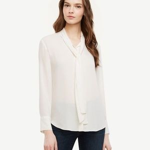 Long-sleeve tie-neck blouse - Ann Taylor